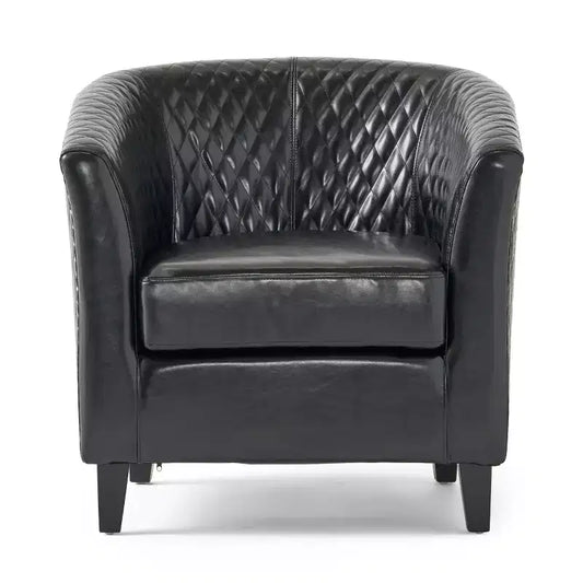 Fauteuil club baquet Chelsea en similicuir collé contemporain avec clous décoratifs et surpiqûres losanges