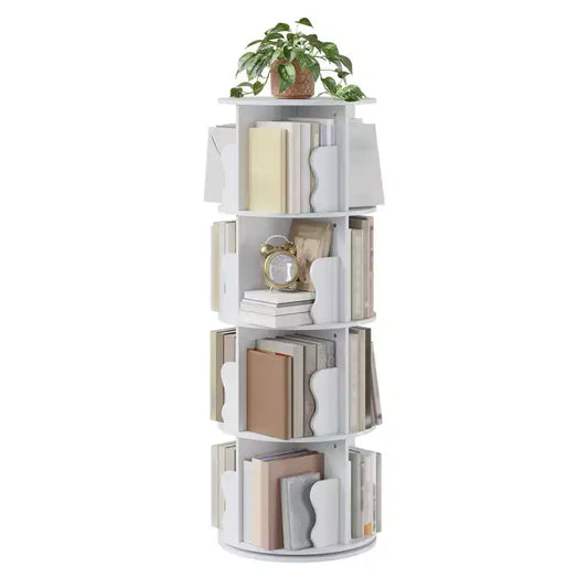 Bibliothèque tournante à 4 niveaux, étagère haute de 127 cm pour chambre d'enfant, bibliothèque en bois pivotante à 360° pour bureau, maison, chambre à coucher, bureau