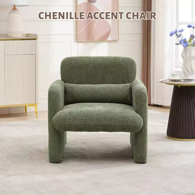 Fauteuil de salon moderne en tissu chenille, fauteuil tapissé, chaise simple et décontractée pour chambre, bureau, appartement