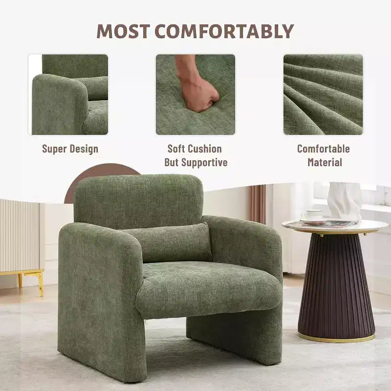 Fauteuil de salon moderne en tissu chenille, fauteuil tapissé, chaise simple et décontractée pour chambre, bureau, appartement