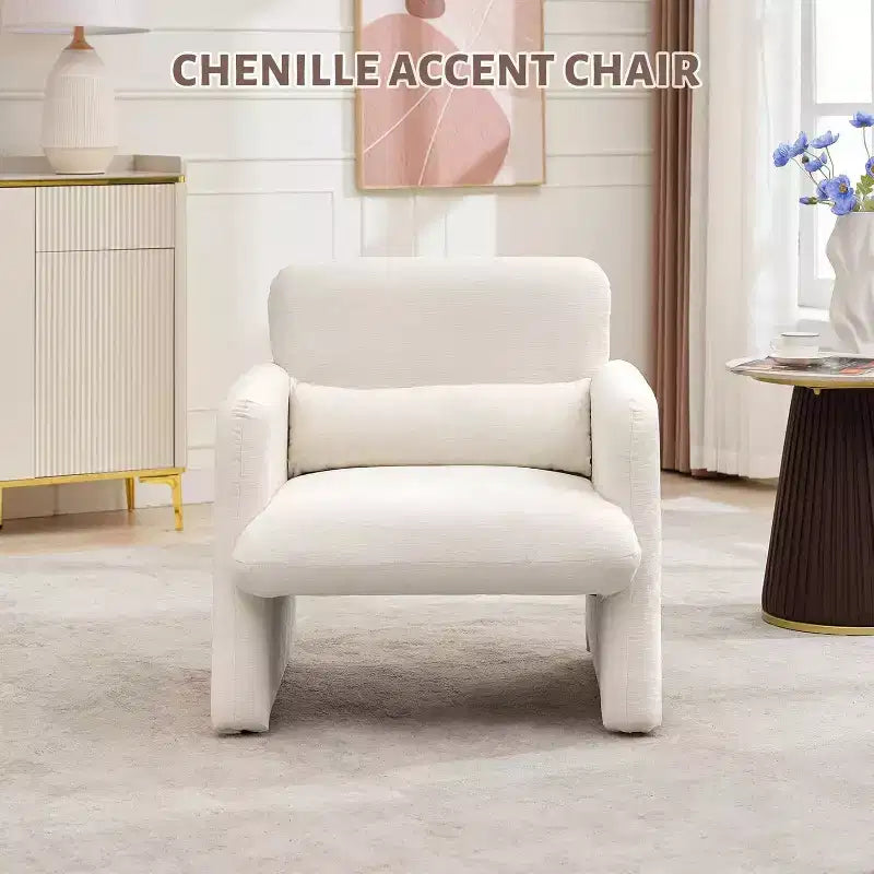 Fauteuil de salon moderne en tissu chenille, fauteuil tapissé, chaise simple et décontractée pour chambre, bureau, appartement