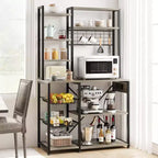 Étagère de Boulanger avec Prises et Crochets, Support de Micro-ondes Industriel avec Rangement, Meuble de Bar à Café Étroit avec Étagères de Cuisine pour Petits Espaces