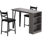 Ensemble table de bar avec rallonge à rabat, étagères de rangement, chaises rembourrées, ensemble de table à manger pour petit espace