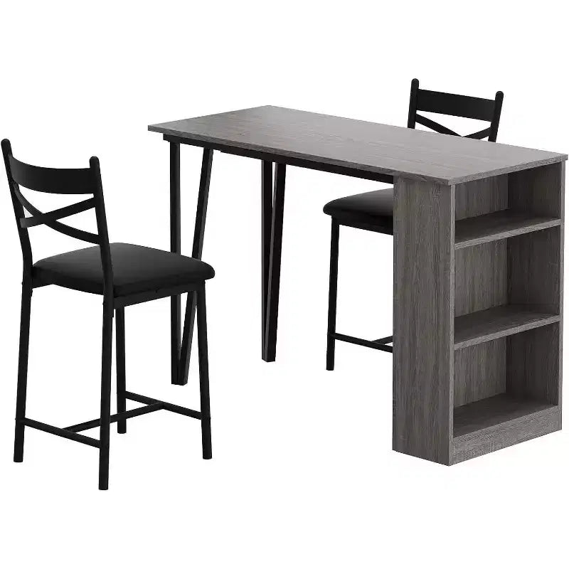 Ensemble table de bar avec rallonge à rabat, étagères de rangement, chaises rembourrées, ensemble de table à manger pour petit espace