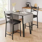Ensemble table de bar avec rallonge à rabat, étagères de rangement, chaises rembourrées, ensemble de table à manger pour petit espace