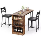 Ensemble table de bar avec rallonge à rabat, étagères de rangement, chaises rembourrées, ensemble de table à manger pour petit espace