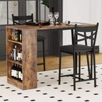Ensemble table de bar avec rallonge à rabat, étagères de rangement, chaises rembourrées, ensemble de table à manger pour petit espace