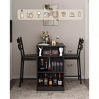 Ensemble table de bar avec rallonge à rabat, étagères de rangement, chaises rembourrées, ensemble de table à manger pour petit espace