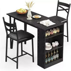 Ensemble table de bar avec rallonge à rabat, étagères de rangement, chaises rembourrées, ensemble de table à manger pour petit espace