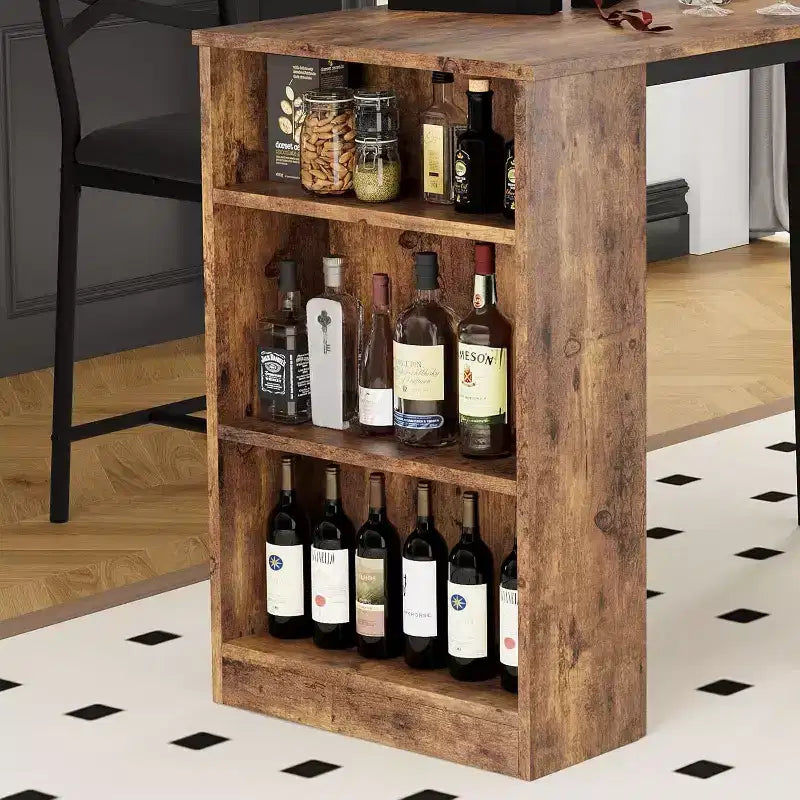 Ensemble table de bar avec rallonge à rabat, étagères de rangement, chaises rembourrées, ensemble de table à manger pour petit espace