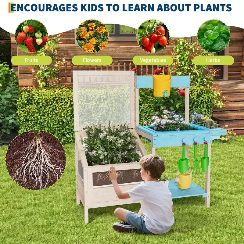 Cuisine en boue pour enfants, jouet d'extérieur avec jardinière, cuisine de jeu en bois pour enfants, convient aux tout-petages de plus de 3 ans
