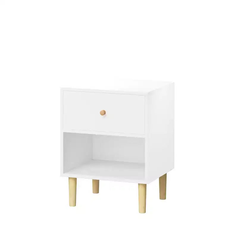 Table de chevet en bois de 59 cm de haut avec un tiroir et une étagère pour enfants, adultes, blanc