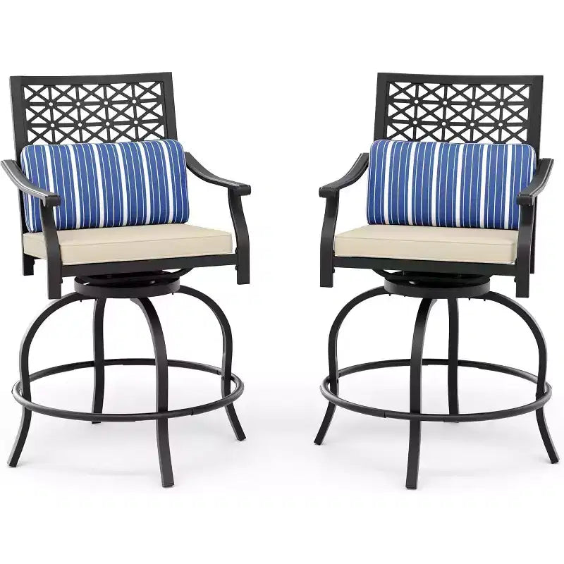 Tabourets de bar d'extérieur, tabourets de bar pivotants à 360° hauteur comptoir avec accoudoirs et dossier rembourrés, hauts tabourets de bar pivotants d'extérieur pour jardin