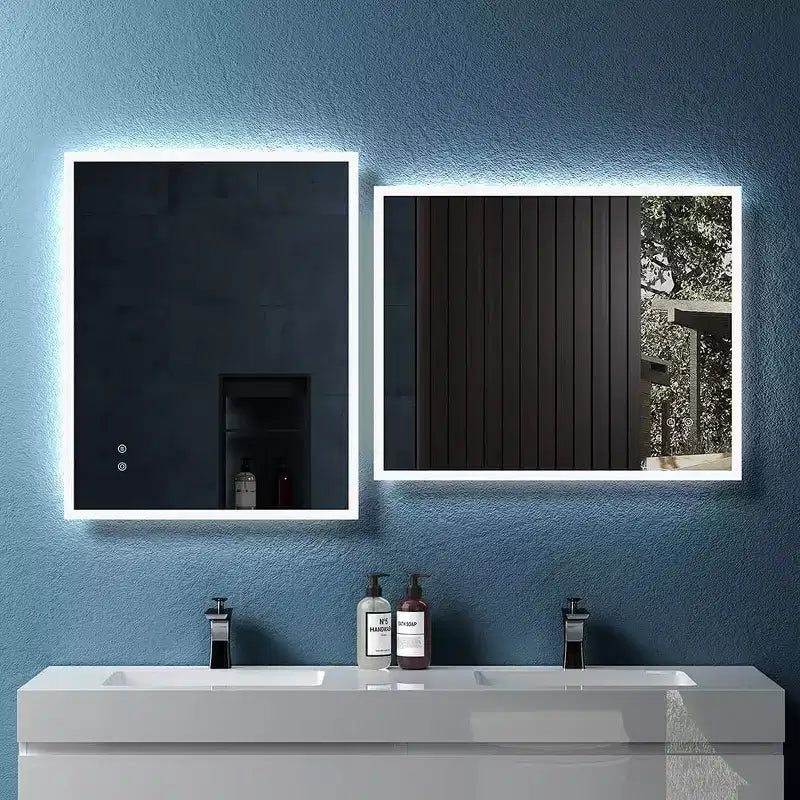 Miroir de salle de bain LED 30x24 pouces, anti-buée, fonction mémoire, luminosité et température réglables, miroir de courtoisie mural