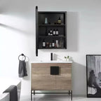 Armoire à pharmacie de salle de bain rectangulaire noire de 16 x 24 pouces avec miroir