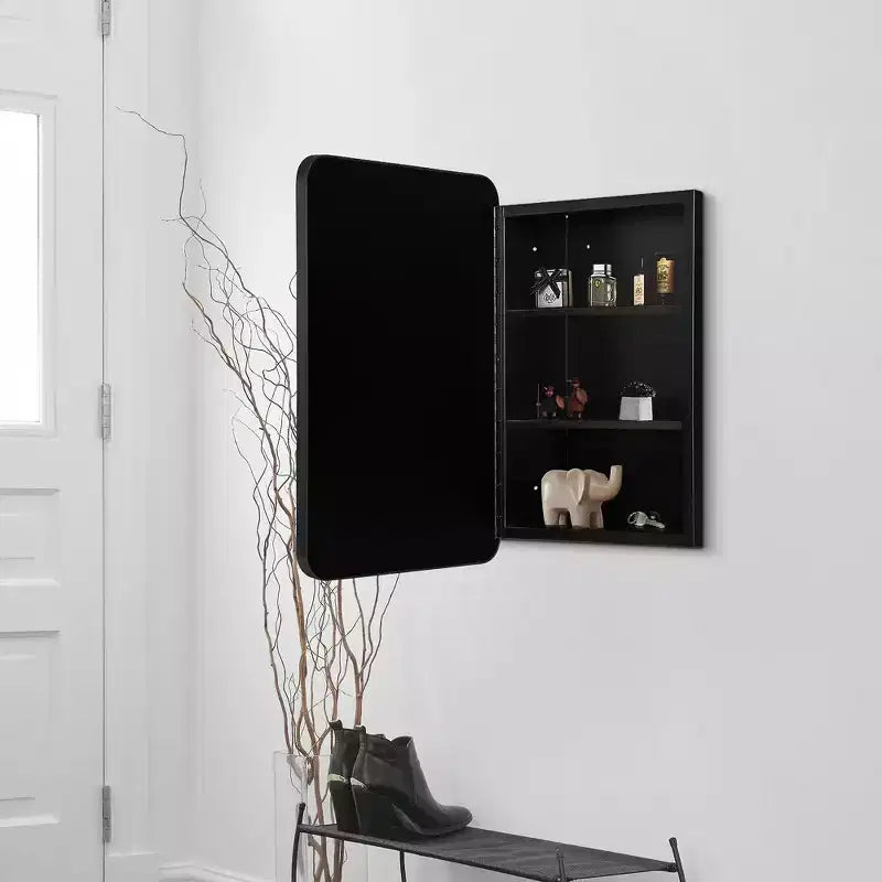 Armoire à pharmacie de salle de bain rectangulaire noire de 16 x 24 pouces avec miroir