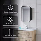 Armoire à pharmacie de salle de bain rectangulaire noire de 16 x 24 pouces avec miroir