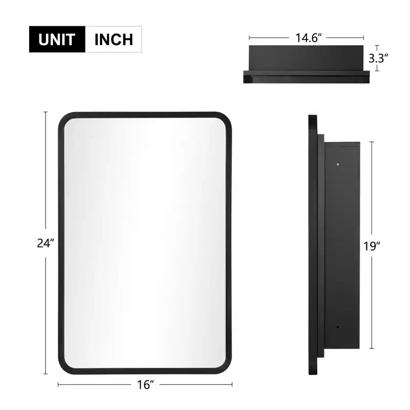 Armoire à pharmacie de salle de bain rectangulaire noire de 16 x 24 pouces avec miroir