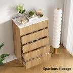 Commode en bois cannelé à 5 tiroirs pour chambre à coucher, commode moderne, grande commode marron avec plateau en faux marbre