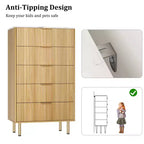 Commode en bois cannelé à 5 tiroirs pour chambre à coucher, commode moderne, grande commode marron avec plateau en faux marbre