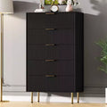 Fluted Wood Dresser 5 Drawers Dresser for Bedroom, Modern Chest of Drawers, Tall Brown Dresser with Faux Marble Top