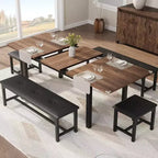 Table à manger pour 4-6 personnes avec 2 bancs et 2 tabourets, grande table de salle à manger extensible de 160 cm pour 4 personnes, table de cuisine