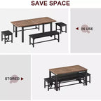 Table à manger pour 4-6 personnes avec 2 bancs et 2 tabourets, grande table de salle à manger extensible de 160 cm pour 4 personnes, table de cuisine