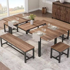 Table à manger pour 4-6 personnes avec 2 bancs et 2 tabourets, grande table de salle à manger extensible de 160 cm pour 4 personnes, table de cuisine