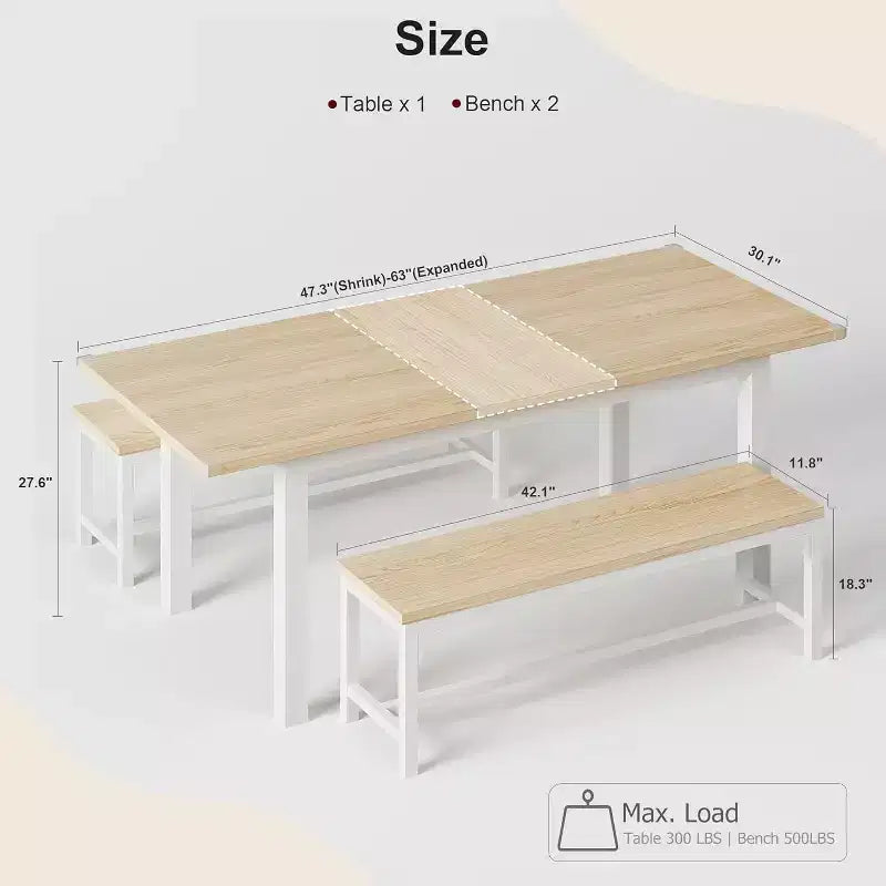 Table à manger pour 4-6 personnes avec 2 bancs et 2 tabourets, grande table de salle à manger extensible de 160 cm pour 4 personnes, table de cuisine