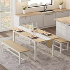 Table à manger pour 4-6 personnes avec 2 bancs et 2 tabourets, grande table de salle à manger extensible de 160 cm pour 4 personnes, table de cuisine