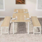 Table à manger pour 4-6 personnes avec 2 bancs et 2 tabourets, grande table de salle à manger extensible de 160 cm pour 4 personnes, table de cuisine