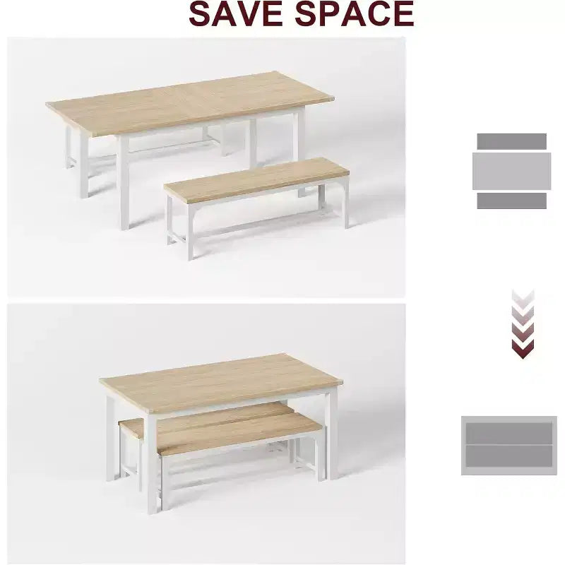 Table à manger pour 4-6 personnes avec 2 bancs et 2 tabourets, grande table de salle à manger extensible de 160 cm pour 4 personnes, table de cuisine