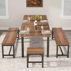 Table à manger pour 4-6 personnes avec 2 bancs et 2 tabourets, grande table de salle à manger extensible de 160 cm pour 4 personnes, table de cuisine