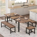 Table à manger pour 4-6 personnes avec 2 bancs et 2 tabourets, grande table de salle à manger extensible de 160 cm pour 4 personnes, table de cuisine