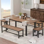 CuisinSmart Dining Table Set for 4-6 with 2 Benches & 2 Stool, 63 Large Extendable Dining Room Table Set for 4, Kitchen Table Set