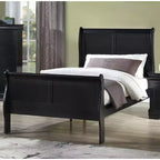 Lit traîneau double 41 en bois massif avec tête et pied de lit, design sécurisé bas pour chambre d'enfant, noir