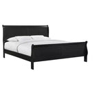 Lit traîneau double 41 en bois massif avec tête et pied de lit, design sécurisé bas pour chambre d'enfant, noir
