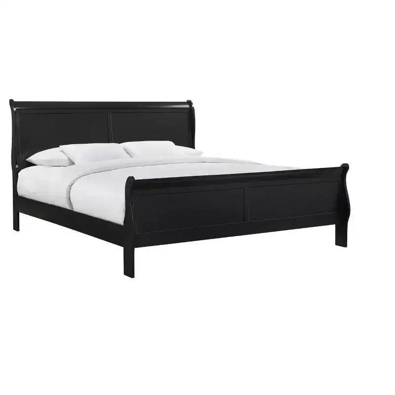 Lit traîneau double 41 en bois massif avec tête et pied de lit, design sécurisé bas pour chambre d'enfant, noir