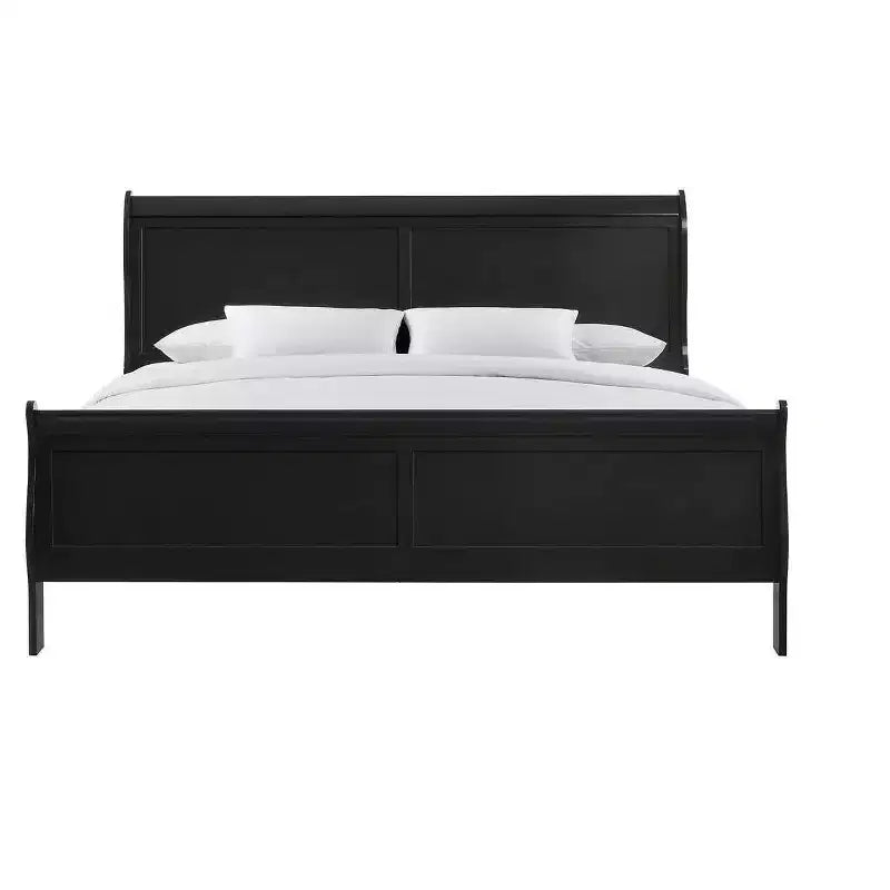 Lit traîneau double 41 en bois massif avec tête et pied de lit, design sécurisé bas pour chambre d'enfant, noir