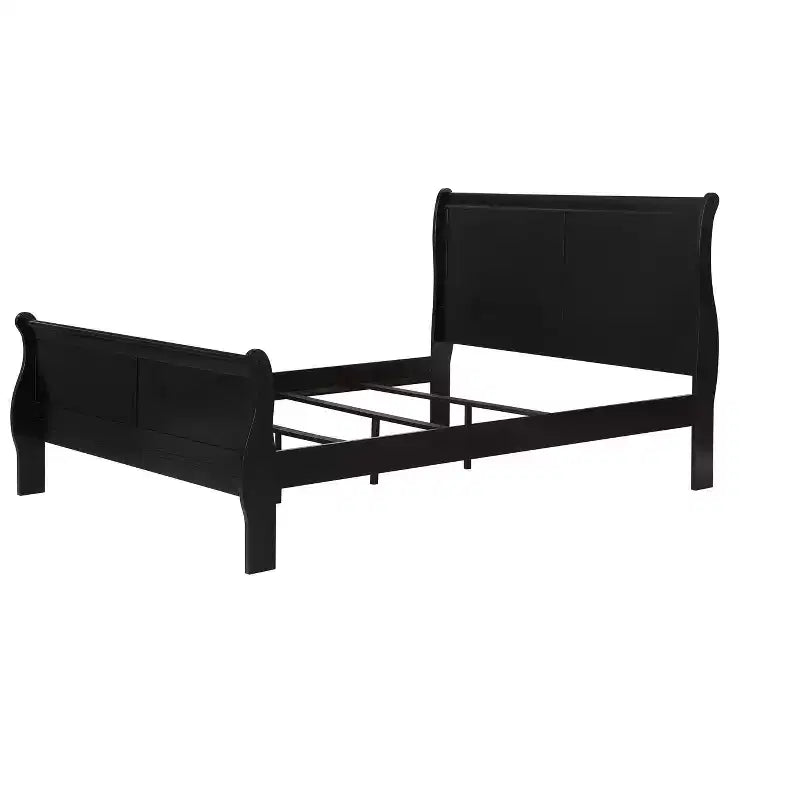 Lit traîneau double 41 en bois massif avec tête et pied de lit, design sécurisé bas pour chambre d'enfant, noir