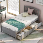 Lit plateforme double avec rangement, cadre en bois avec deux tiroirs et tête de lit Blanc
