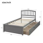 Lit plateforme double avec rangement, cadre en bois avec deux tiroirs et tête de lit Blanc
