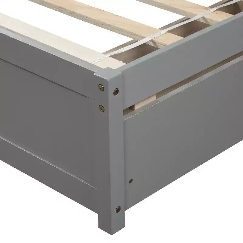 Lit plateforme double avec rangement, cadre en bois avec deux tiroirs et tête de lit Blanc