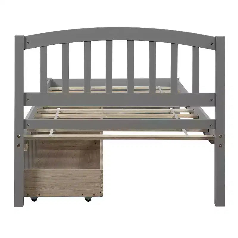 Lit plateforme double avec rangement, cadre en bois avec deux tiroirs et tête de lit Blanc