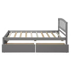 Lit plateforme double avec rangement, cadre en bois avec deux tiroirs et tête de lit Blanc