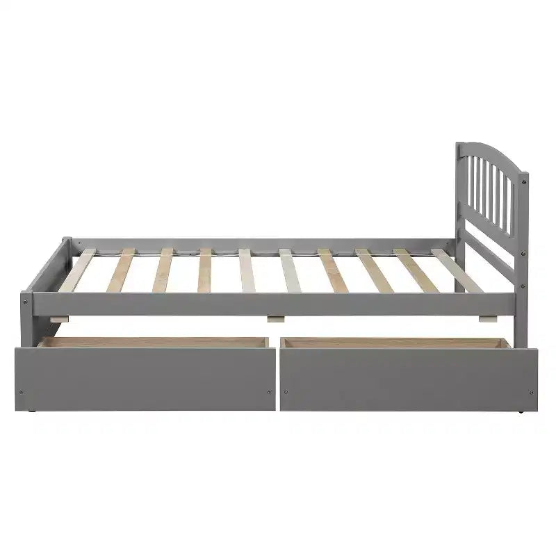 Lit plateforme double avec rangement, cadre en bois avec deux tiroirs et tête de lit Blanc