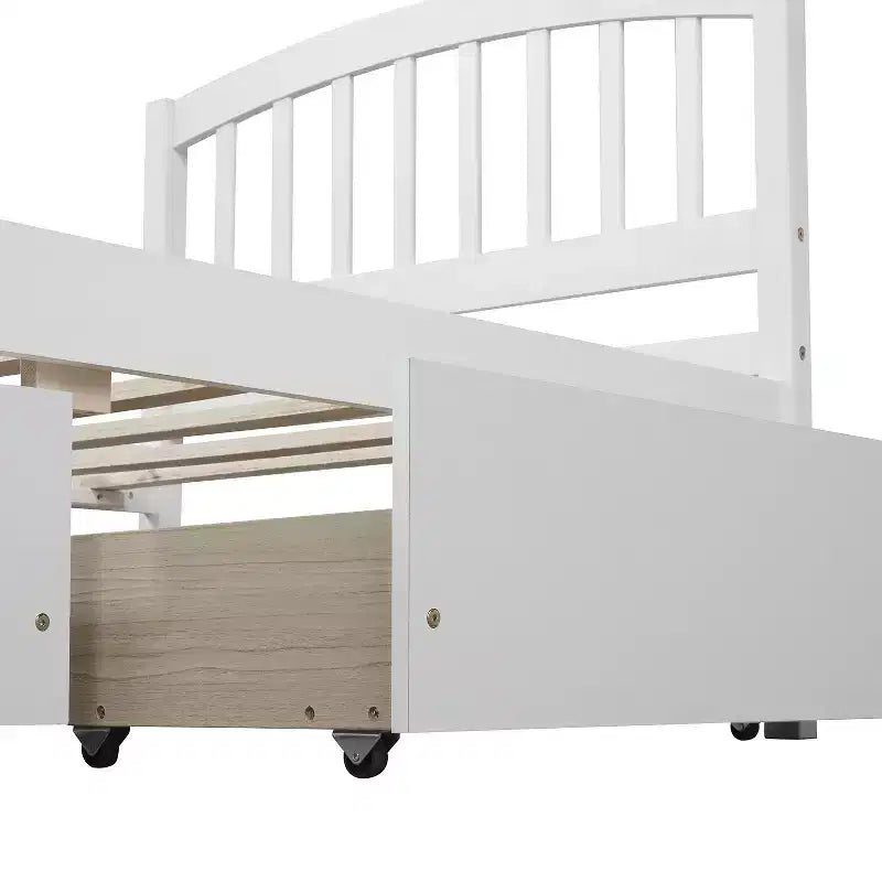 Lit plateforme double avec rangement, cadre en bois avec deux tiroirs et tête de lit Blanc