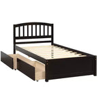 Lit plateforme double avec rangement, cadre en bois avec deux tiroirs et tête de lit Blanc