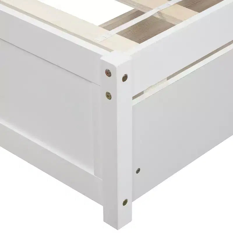 Lit plateforme double avec rangement, cadre en bois avec deux tiroirs et tête de lit Blanc
