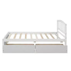 Lit plateforme double avec rangement, cadre en bois avec deux tiroirs et tête de lit Blanc